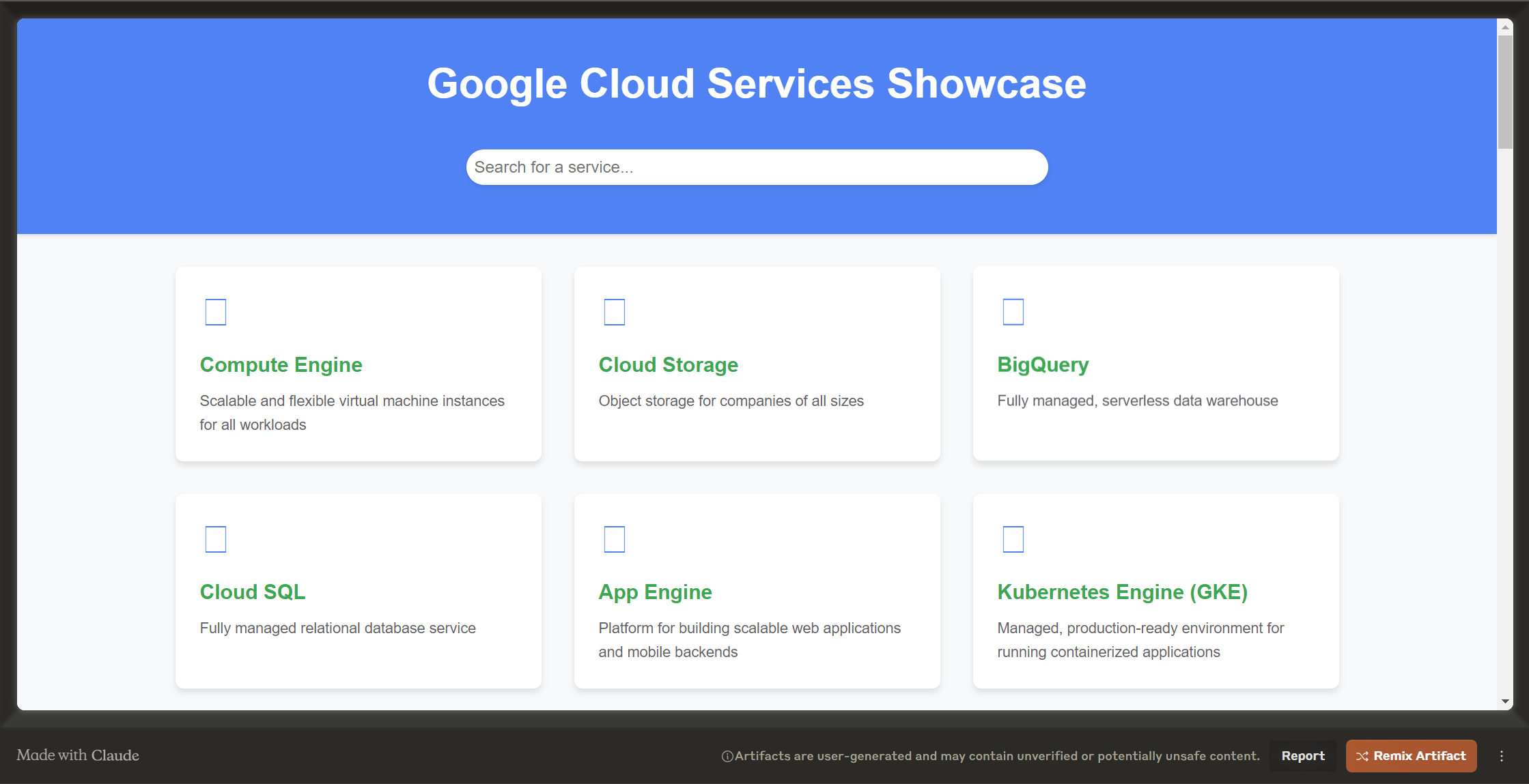 Erkunden Sie das Google Cloud Services Showcase für skalierbare virtuelle Maschinen-Instanzen, verwaltete Datenbanken, serverlose Datenlagerung, erweiterte APIs für maschinelles Lernen und umfassende Cloud-Lösungen, die auf unterschiedliche Geschäftsanforderungen zugeschnitten sind.