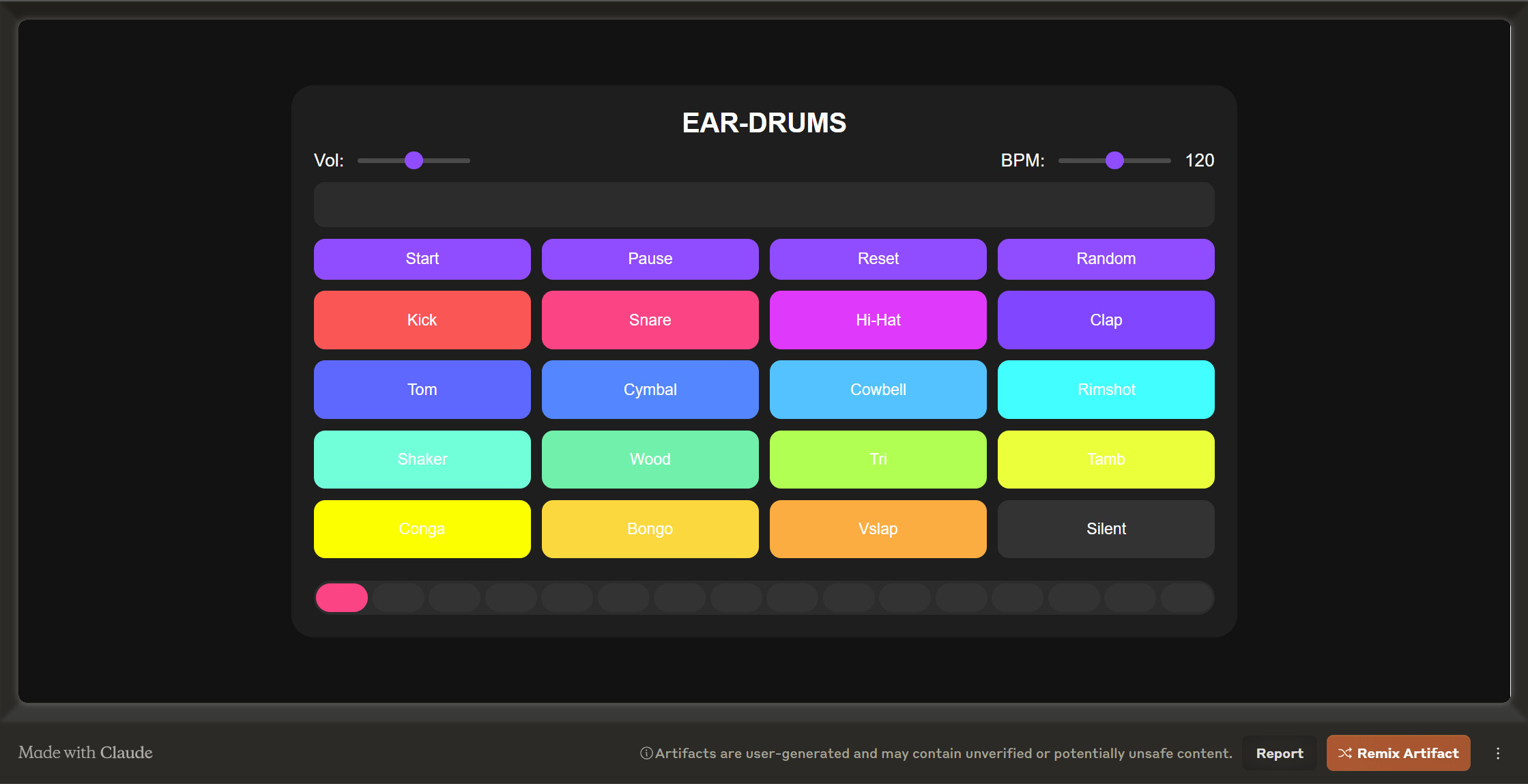 EAR—DRUMS は、音楽制作用に設計された直感的なオンラインビートメーカーツールで、 Kick 、 Snare 、 Hi—Hat などのさまざまなドラムサウンドを提供します。簡単な BPM 調整、ランダムモード、リズムを簡単に開始、一時停止、リセットする機能を備えています。EAR—DRUMS を使用すると、ドラムの選択を微妙にチューニングし、シームレスなリズミカルな作曲を簡単に作成できます。